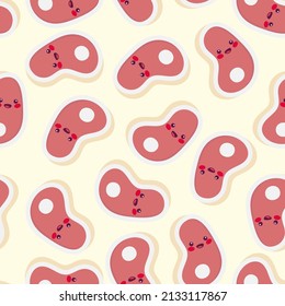 Cute Smiling Steak Seamless Pattern.