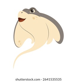 Cute smiling stingray illustration. Friendly sea animal character perfect for children’s books, educational materials, and underwater-themed designs.