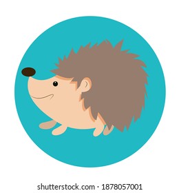 Cute smiling stylized hedgehog on isolated background, cartoon vector illustration in flat style for childish design