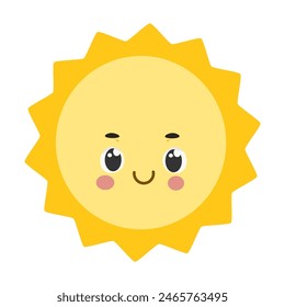 Personaje de dibujos animados del sol sonriente lindo aislado en fondo blanco