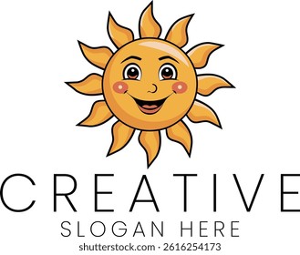 Cute smiling sun cartoon character logo perfect for kids summer themes Design Happy Yellow Orange