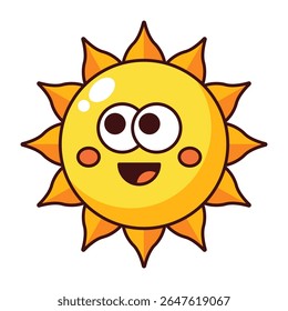 Cute smiling sun cartoon character with happy face isolated on white background