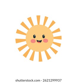 Personagem de sol sorridente bonito no estilo de desenhos animados no fundo branco