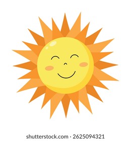 Cute smiling sun character in flat style. Vector illustration