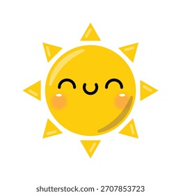 Cute smiling sun character icon. Vector illustration in kawaii cartoon style.