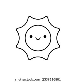 Cute smiling sun character line icon. Coloring book for children. Vector illustration in outline style.