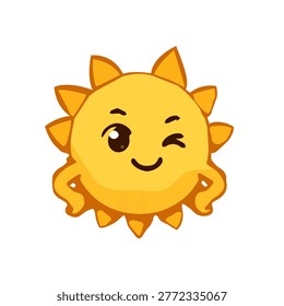 A cute smiling sun character radiates warm golden light, bringing cheerful and playful summer vibes.