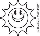 Cute Smiling Sun Character Vector Outline Illustration