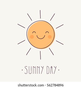 Cute Smiling Sun Character. Vector Illustration. 