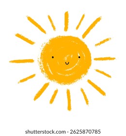 Sol Sorridente Bonito. Ilustração Vetorial Infantil De Desenho Do Sol Feliz Sobre Um Fundo Branco. Arte De Berçário Com Pequeno Estilo Kawaii Sol. Decoração De Quarto De Crianças. Cores RGB.