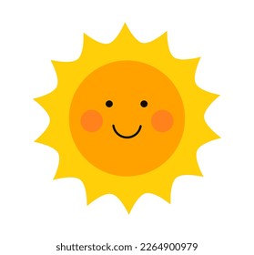 Cute smiling sun icon.  Flat design sun element.Vector illustration.