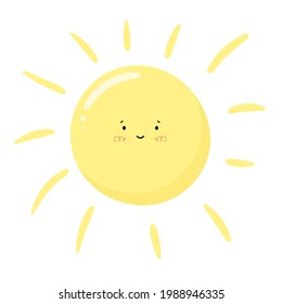 Cute Smiling Sun Icon Vector summer illustration for Kid Scandinavian Print or Poster. Cartoon Doodle Funny Sun Face design, Baby shower greeting card.