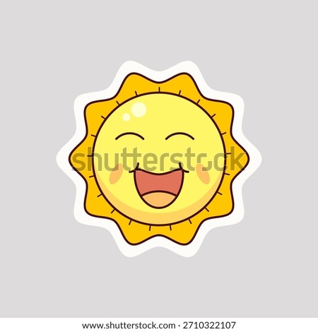 Cute Smiling Sun Illustration with Happy Face – Adorable Cartoon Sunshine Sticker on Light Background