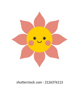Cute smiling sun isolated on white background. Cartoon vector illustration