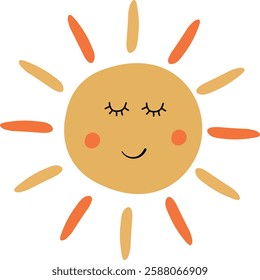 Cute Smiling Sun with Sleepy Eyes Vector Illustration