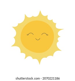 Sol sonriente lindo. Emoticonos de verano con luz solar y clima soleado por la mañana. Ilustración vectorial aislada