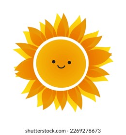 Cute Smiling Sun or Sunflower on White Background - Design Template in Editable Vector Format