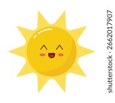 Cute smiling sun vector. Sun character icon. sun emoji isolated on white background.