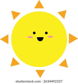Cute Smiling Sun Vector Illustration with Happy Face and Bright Rays – Fun and Cheerful Cartoon Design for Kids and Summer Themes