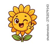 Cute Smiling Sunflower Cartoon Character
