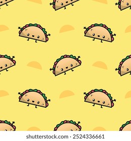 CUTE SMILING TACO CHARACTER SEAMLESS PATTERN