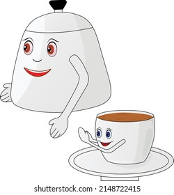Cute and smiling tea cup and cattle cartoon vector illustration