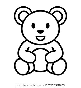 Cute smiling teddy bear line art icon with childhood character education innocence creature illustration playtime
