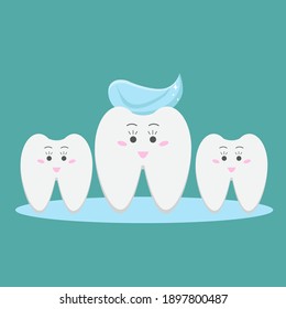 Cute smiling teeth characters. Dental health concept.Vector illustration. 