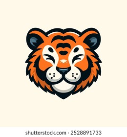 Logotipo da cara do tigre sorridente bonito com design gráfico arrojado