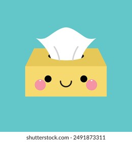 Cute smiling tissue box icon. . Vector illustration in kawaii cartoon style.