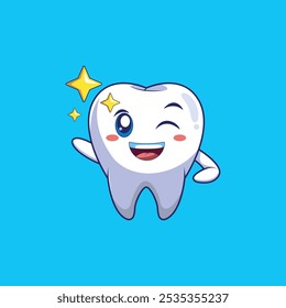 Ilustración linda del icono del Vector de la historieta del diente sonriente.