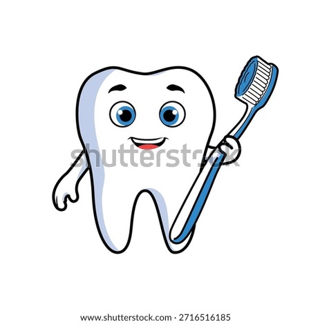 Cute smiling tooth character waving happily, symbol of friendly dental care EPS 10