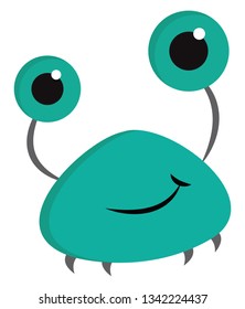 Cute smiling turquoise monster vector illustration on white background 