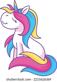 Cute smiling unicorn. Happy mascot. Magic animal