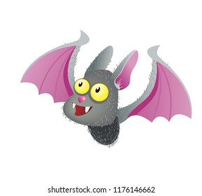 Cute smiling vampire bat. Halloween cartoon character flat vector illustration. Halloween party concept.