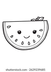 Cute Smiling Watermelon Slice - Kawaii Summer Fruit Coloring Page