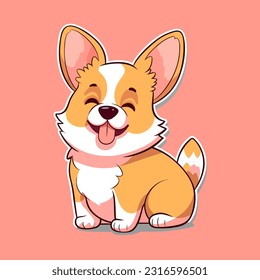 Cute smiling welsh corgi dog vector cartoon flat style illustration isolated sticker on blue background. Element for your card, design, print, chat, sticker etc.