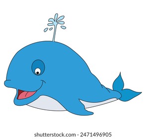 Cute smiling whale Cartoon isolated on white background