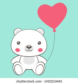 cute smiling white bear with heart balloon