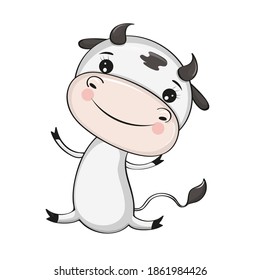 cute smiling white bull vector