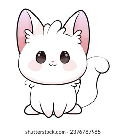 Cute smiling white kawaii cat