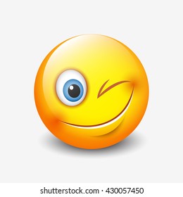 Cute smiling and winking emoticon, emoji, smiley - vector illustration svg
