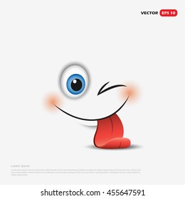 Cute smiling and winking emoticon, sticking out his tongue isolated on white background - vector illustration