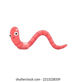 Cute smiling worm cartoon character, funny crawling earthworm personage. Isolated vector squirm grub, garden insect. Earth or soil garden earthworm. , isolated orchard invertebrate smiling creature