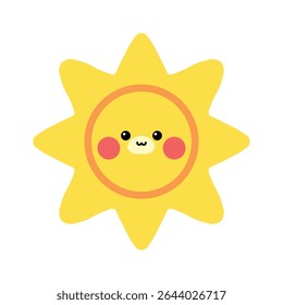 Cute smiling yellow sun with lion face animated design illustration