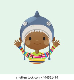 Cute Smiling Young Boy Avatar Wearing A Shark Mask