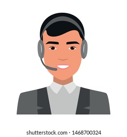Cute smiling young boy, call center operator