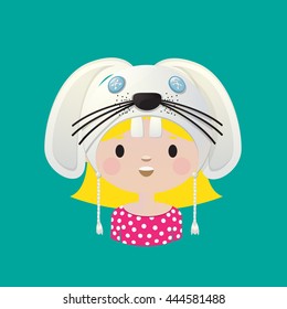 Cute smiling young girl avatar wearing a rabbit mask
