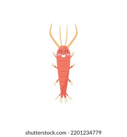 Cute smiling zooplankton, flat vector illustration isolated on white background. Cartoon childish plankton character. Funny animal, ocean and sea inhabitant.