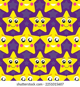 CUTE SMILLING STARS SEAMLESS VECTOR PATTERN
